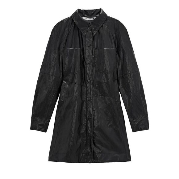 ZARA Faux Leather Dress Mini Black Med - Picture 1 of 8